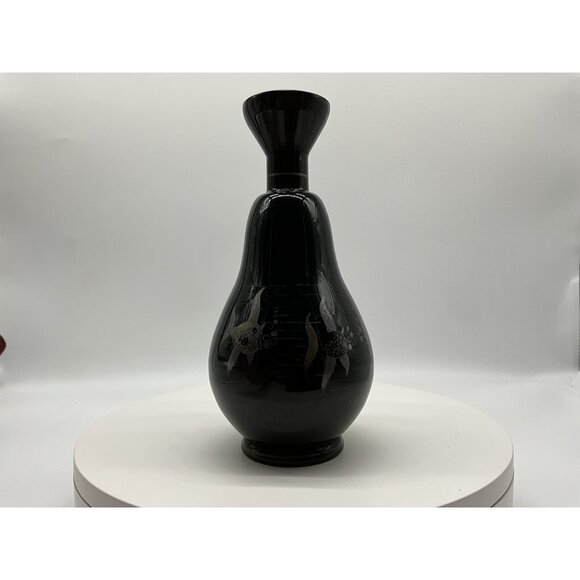 Antique Czechoslovakia Black Amethyst Vase w/ Silver Overlay Art Nouveau Style - Picture 13 of 16